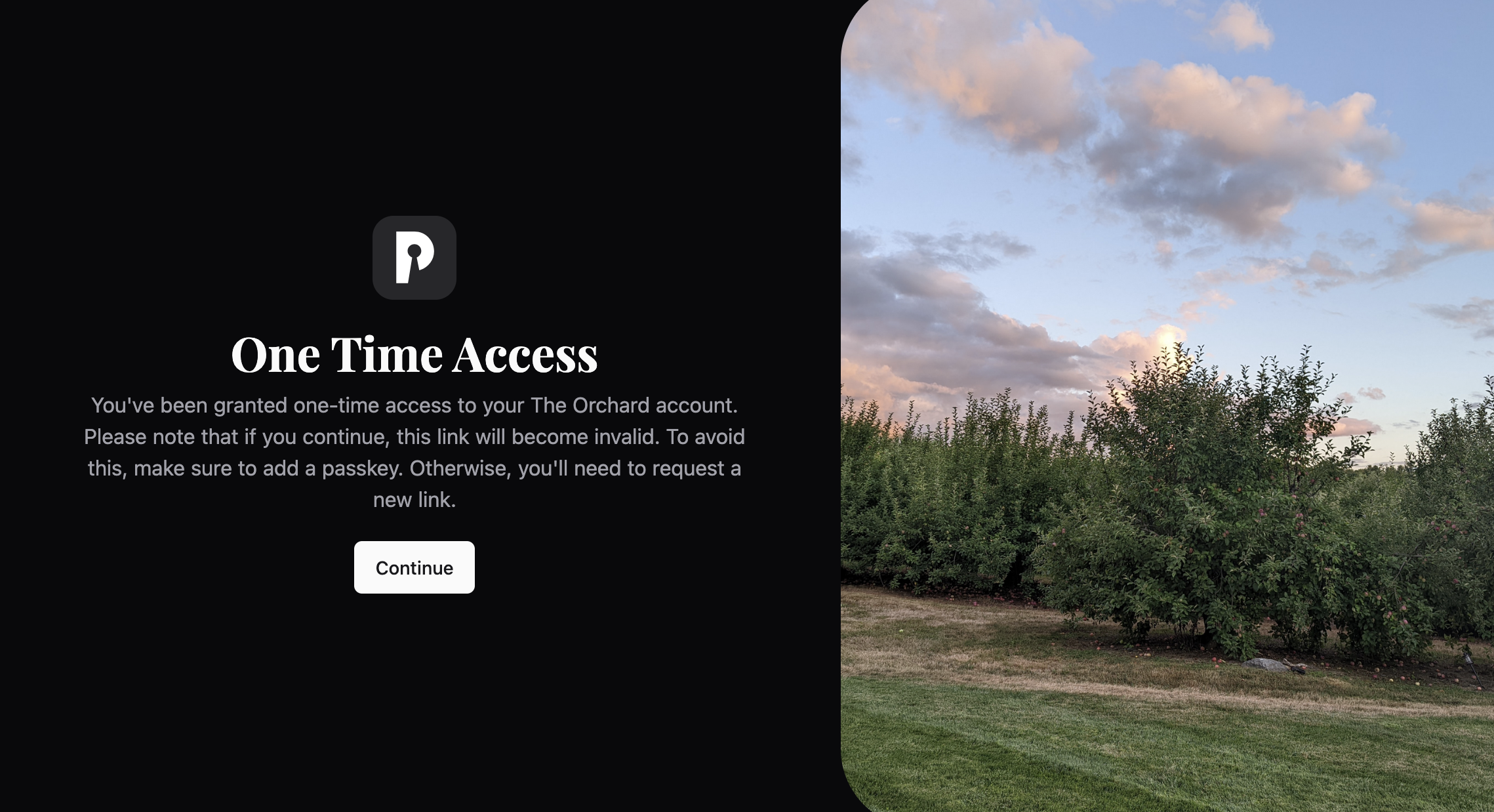 One Time Access Screenshot